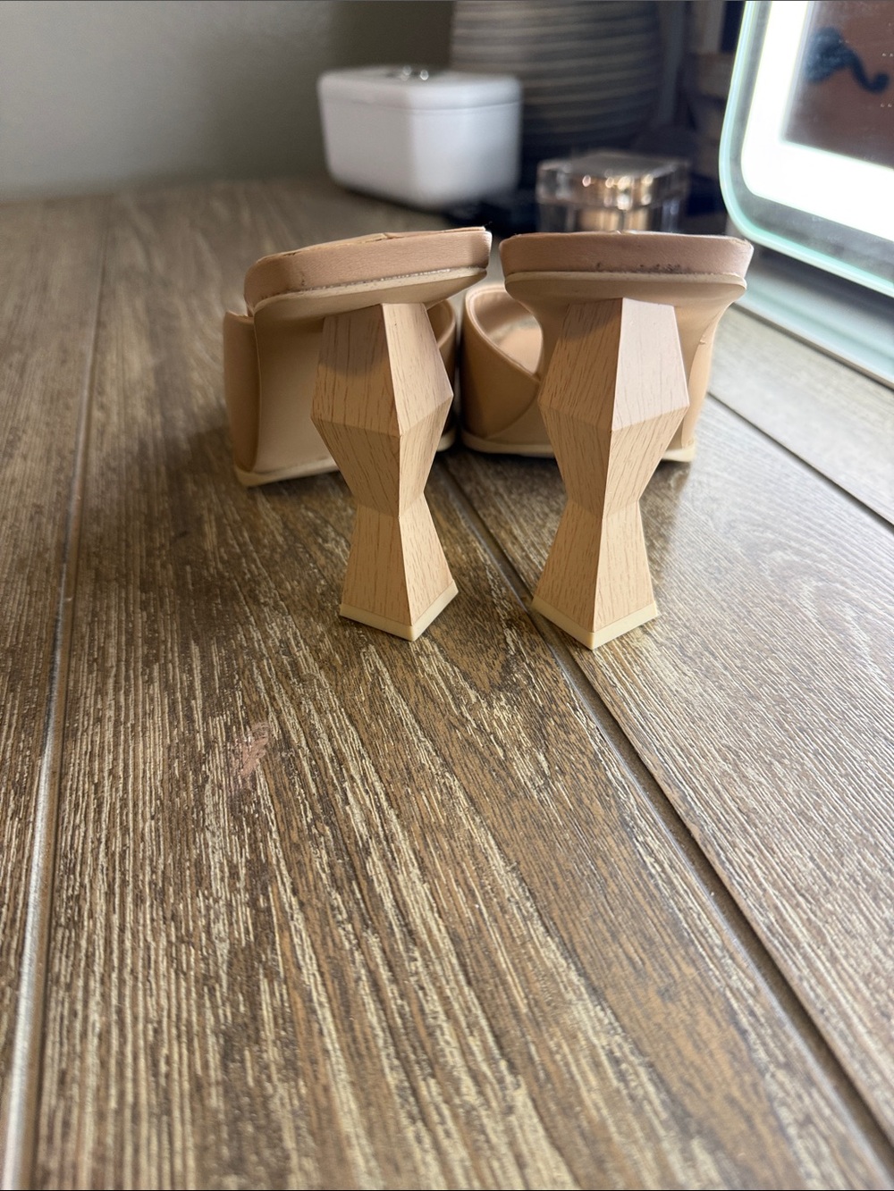 Gianni Bini Nude/Tan Square-Toe Block Heel Mules - Picture 3 of 4